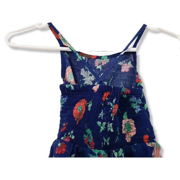 Old Navy 6/7 Girls Blue Poppy Print Long Smocked Dress Hi-Low - Picture 4 of 5